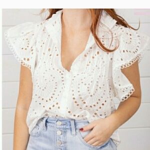 BISHOP AND YOUNG Gabrielle Flutter Sleeve Top Size S Eyelet